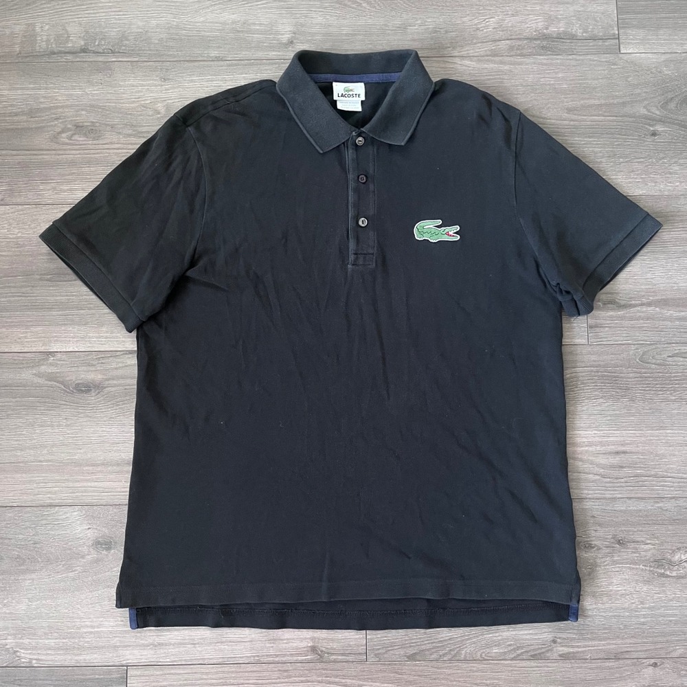 Lacoste Mens Short Sleeve Pique Polo Shirt Black Size 6 XL Logo Patch